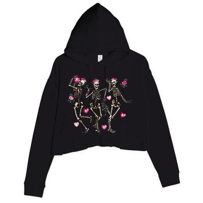 Funny Valentines Day Dancing Skeleton Valentines Crop Fleece Hoodie