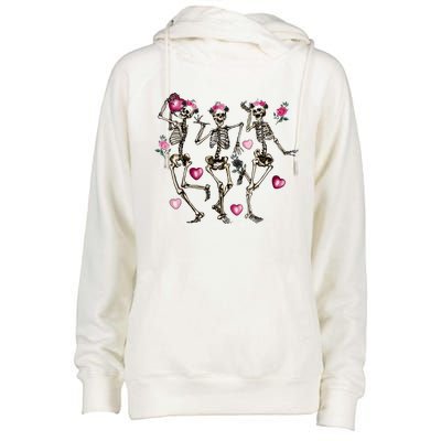 Funny Valentines Day Dancing Skeleton Valentines Womens Funnel Neck Pullover Hood