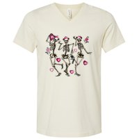 Funny Valentines Day Dancing Skeleton Valentines V-Neck T-Shirt