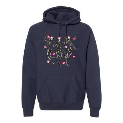 Funny Valentines Day Dancing Skeleton Valentines Premium Hoodie