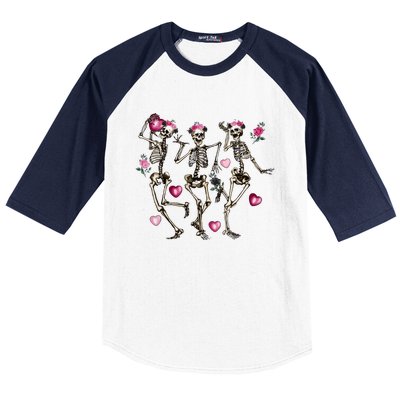 Funny Valentines Day Dancing Skeleton Valentines Baseball Sleeve Shirt