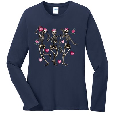 Funny Valentines Day Dancing Skeleton Valentines Ladies Long Sleeve Shirt