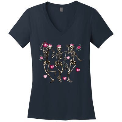 Funny Valentines Day Dancing Skeleton Valentines Women's V-Neck T-Shirt