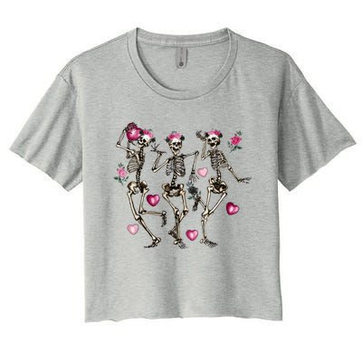 Funny Valentines Day Dancing Skeleton Valentines Women's Crop Top Tee