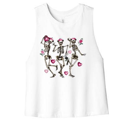 Funny Valentines Day Dancing Skeleton Valentines Women's Racerback Cropped Tank