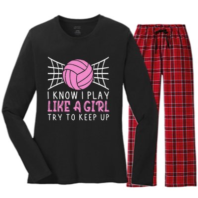 Funny Volleyball Design For Women Volleyball Player Women's Long Sleeve Flannel Pajama Set 