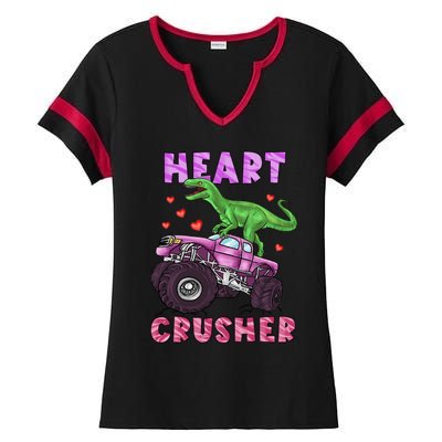 Funny Valentines Day Graphic Gift Heart Dinosaur Crusher Meaningful Gift Ladies Halftime Notch Neck Tee