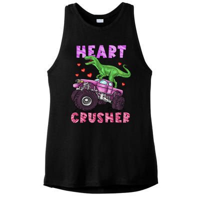 Funny Valentines Day Graphic Gift Heart Dinosaur Crusher Meaningful Gift Ladies PosiCharge Tri-Blend Wicking Tank