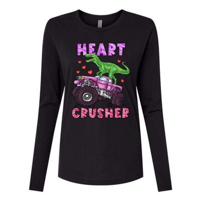 Funny Valentines Day Graphic Gift Heart Dinosaur Crusher Meaningful Gift Womens Cotton Relaxed Long Sleeve T-Shirt