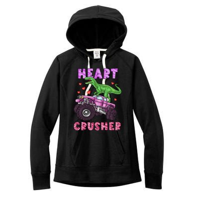 Funny Valentines Day Graphic Gift Heart Dinosaur Crusher Meaningful Gift Women's Fleece Hoodie