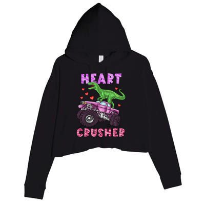 Funny Valentines Day Graphic Gift Heart Dinosaur Crusher Meaningful Gift Crop Fleece Hoodie