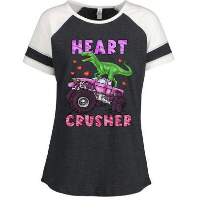 Funny Valentines Day Graphic Gift Heart Dinosaur Crusher Meaningful Gift Enza Ladies Jersey Colorblock Tee