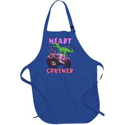 Funny Valentines Day Graphic Gift Heart Dinosaur Crusher Meaningful Gift Full-Length Apron With Pockets