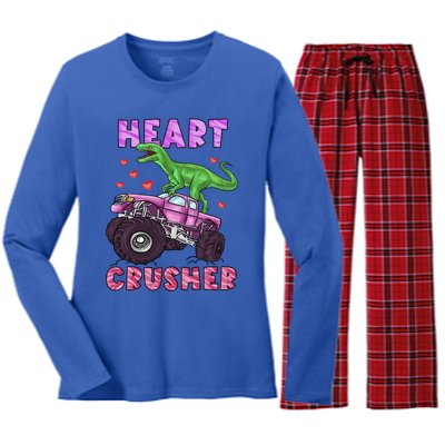 Funny Valentines Day Graphic Gift Heart Dinosaur Crusher Meaningful Gift Women's Long Sleeve Flannel Pajama Set 