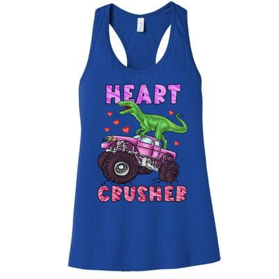 Funny Valentines Day Graphic Gift Heart Dinosaur Crusher Meaningful Gift Women's Racerback Tank