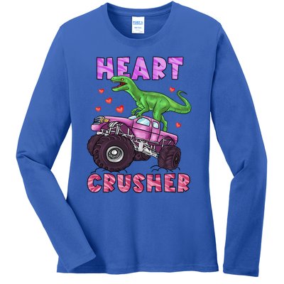 Funny Valentines Day Graphic Gift Heart Dinosaur Crusher Meaningful Gift Ladies Long Sleeve Shirt