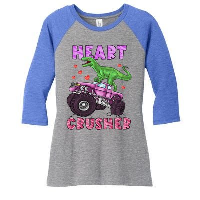 Funny Valentines Day Graphic Gift Heart Dinosaur Crusher Meaningful Gift Women's Tri-Blend 3/4-Sleeve Raglan Shirt