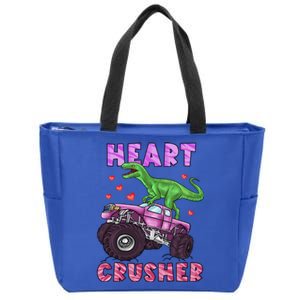 Funny Valentines Day Graphic Gift Heart Dinosaur Crusher Meaningful Gift Zip Tote Bag