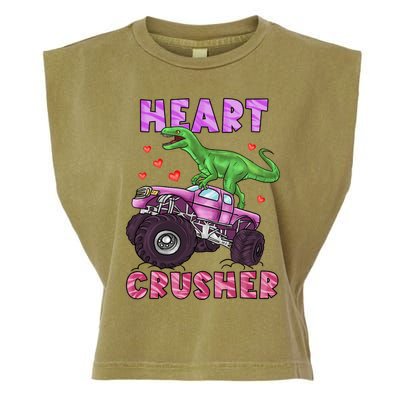 Funny Valentines Day Graphic Gift Heart Dinosaur Crusher Meaningful Gift Garment-Dyed Women's Muscle Tee