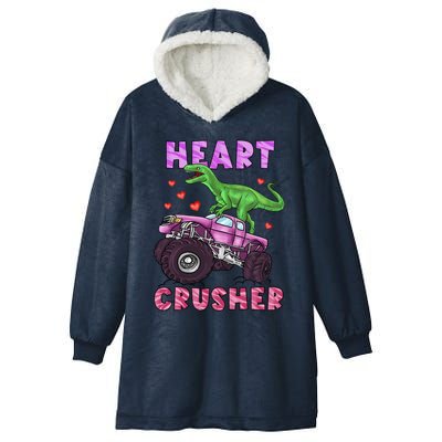 Funny Valentines Day Graphic Gift Heart Dinosaur Crusher Meaningful Gift Hooded Wearable Blanket