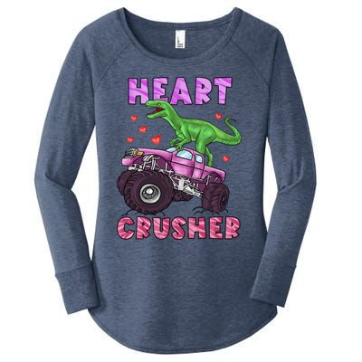 Funny Valentines Day Graphic Gift Heart Dinosaur Crusher Meaningful Gift Women's Perfect Tri Tunic Long Sleeve Shirt