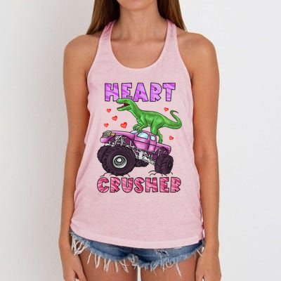 Funny Valentines Day Graphic Gift Heart Dinosaur Crusher Meaningful Gift Women's Knotted Racerback Tank