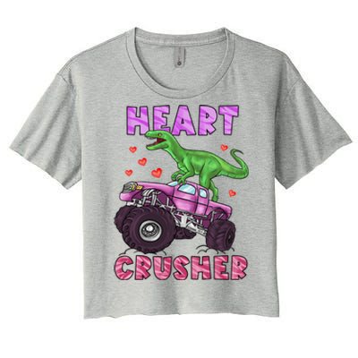 Funny Valentines Day Graphic Gift Heart Dinosaur Crusher Meaningful Gift Women's Crop Top Tee