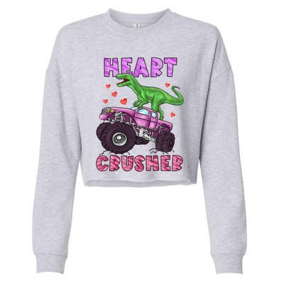 Funny Valentines Day Graphic Gift Heart Dinosaur Crusher Meaningful Gift Cropped Pullover Crew