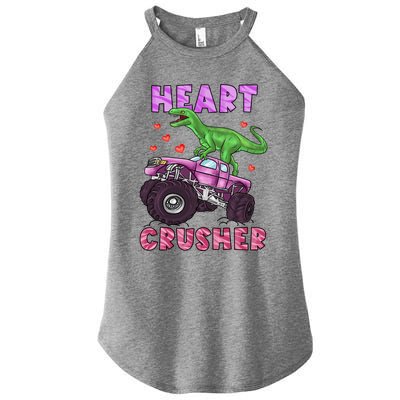 Funny Valentines Day Graphic Gift Heart Dinosaur Crusher Meaningful Gift Women's Perfect Tri Rocker Tank