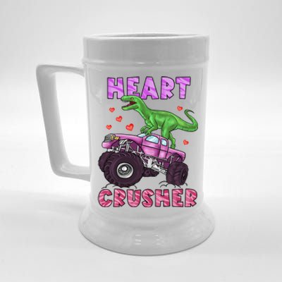 Funny Valentines Day Graphic Gift Heart Dinosaur Crusher Meaningful Gift Beer Stein