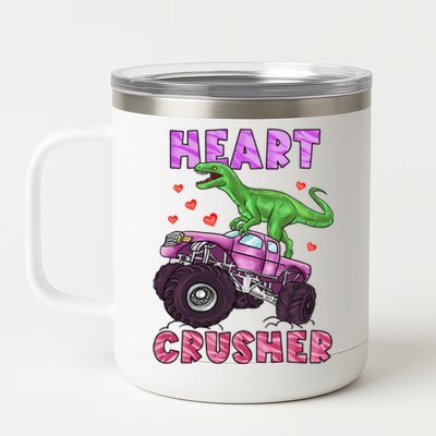 Funny Valentines Day Graphic Gift Heart Dinosaur Crusher Meaningful Gift 12 oz Stainless Steel Tumbler Cup