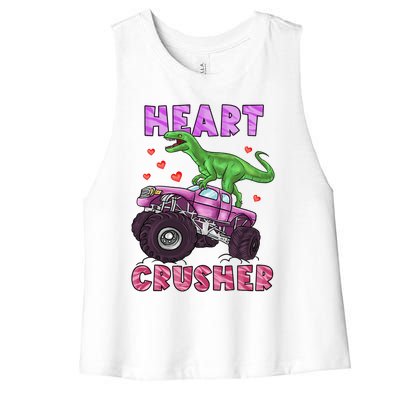 Funny Valentines Day Graphic Gift Heart Dinosaur Crusher Meaningful Gift Women's Racerback Cropped Tank