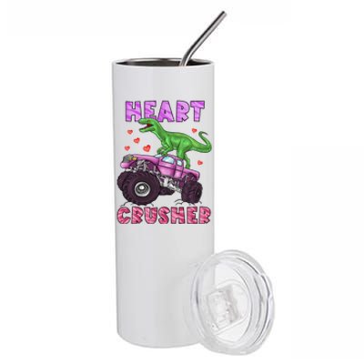 Funny Valentines Day Graphic Gift Heart Dinosaur Crusher Meaningful Gift Stainless Steel Tumbler