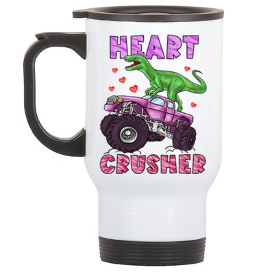 Funny Valentines Day Graphic Gift Heart Dinosaur Crusher Meaningful Gift Stainless Steel Travel Mug