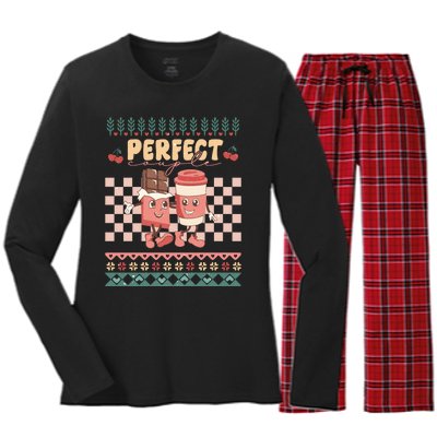 Funny Valentine's Day Perfect Couple Chocolate And Coffee Women's Long Sleeve Flannel Pajama Set 