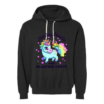 Funny Valentine’s Day Rainbow Unicorn Fart Design Gift Garment-Dyed Fleece Hoodie