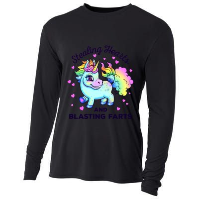 Funny Valentine’s Day Rainbow Unicorn Fart Design Gift Cooling Performance Long Sleeve Crew