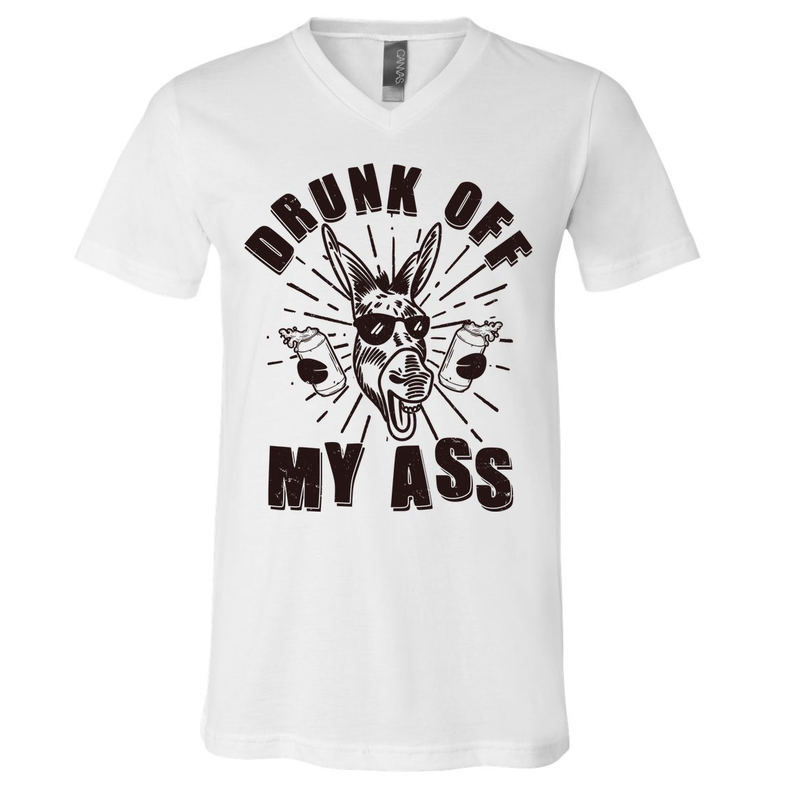 Funny Vintage Drunk Off My Ass Beer Donkey Mule Jackass V-Neck T-Shirt