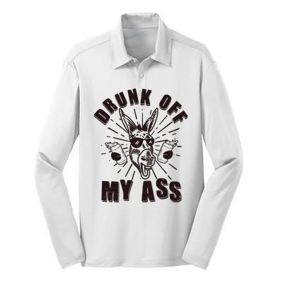 Funny Vintage Drunk Off My Ass Beer Donkey Mule Jackass Silk Touch Performance Long Sleeve Polo