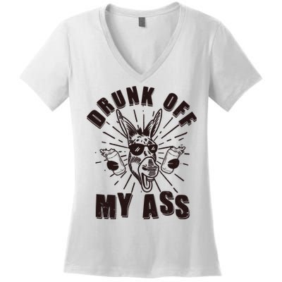 Funny Vintage Drunk Off My Ass Beer Donkey Mule Jackass Women's V-Neck T-Shirt