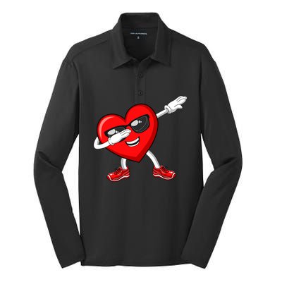 Funny Valentines Day Dabbing Heart Love Dab Dance Funny Gift Silk Touch Performance Long Sleeve Polo