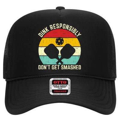 funny vintage dink responsibly don't get smashed pickleball High Crown Mesh Back Trucker Hat