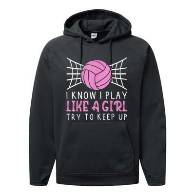 Funny Volleyball Design For  Girls Volleyball Player Performance Fleece Hoodie