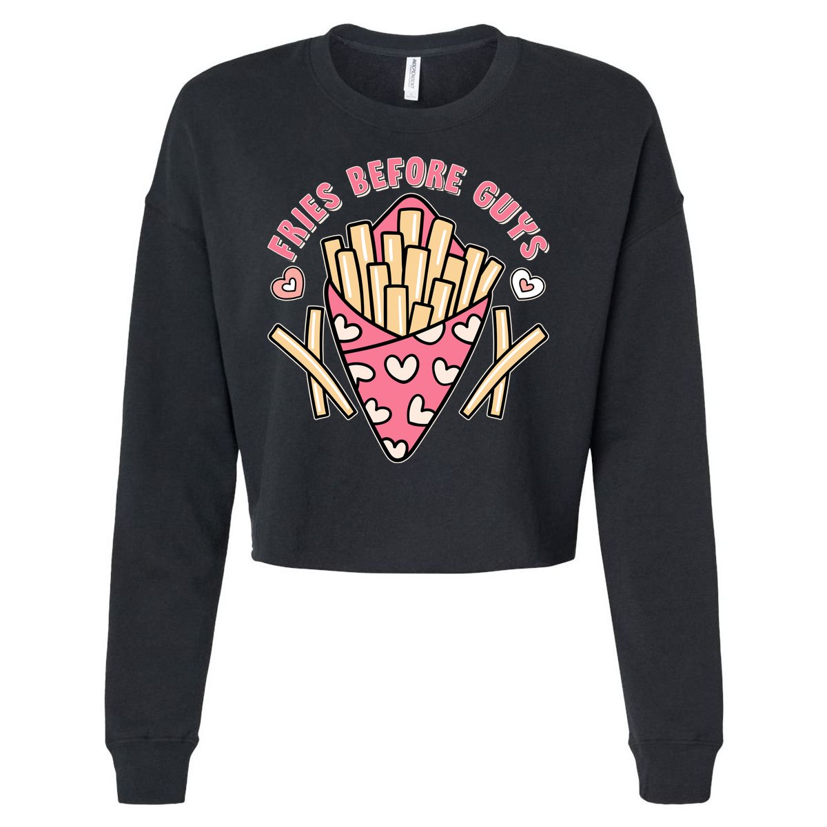 Funny Valentines Day Fries Before Guys French Fries Lover Cropped Pullover Crew