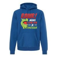 Funny Valentines Day Gift Rawr Means I Love You In Dinosaur Cute Gift Premium Hoodie