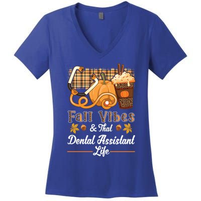 Fall Vibes Dental Assistant Life Pumpkin Spice Latte Leopard Meaningful Gift Women's V-Neck T-Shirt