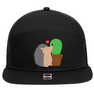 Funny Valentine's Day Gift Hedgehog And Cactus Love Gift 7 Panel Mesh Trucker Snapback Hat