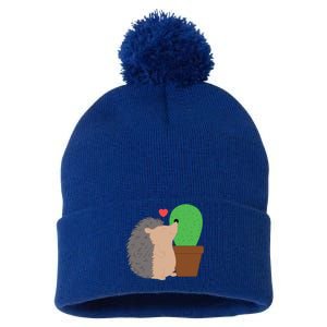 Funny Valentine's Day Gift Hedgehog And Cactus Love Gift Pom Pom 12in Knit Beanie