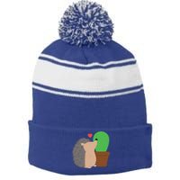 Funny Valentine's Day Gift Hedgehog And Cactus Love Gift Stripe Pom Pom Beanie