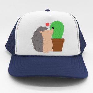 Funny Valentine's Day Gift Hedgehog And Cactus Love Gift Trucker Hat